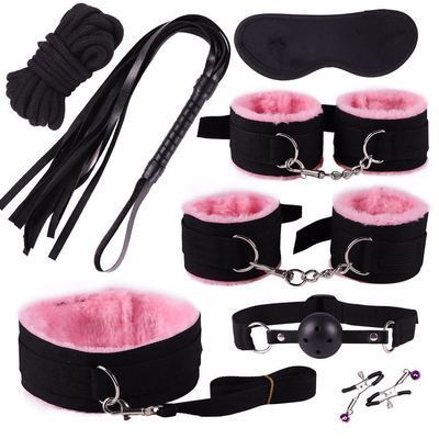 7-Piece & 8-Piece Plush Bondage Training Set - Nylon Discipline Toys in Various Colors
