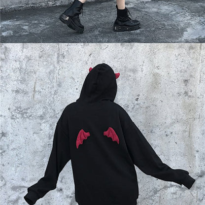 Dark Winged Letter Embroidered Blouse - Stylish Harajuku Loose-Fit Top