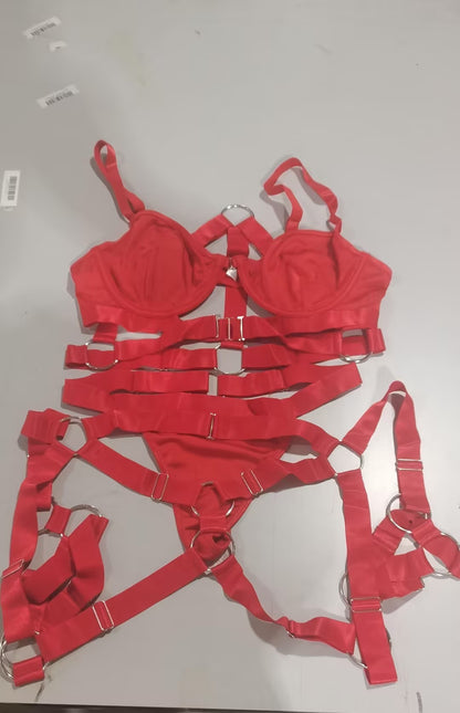 European & American Satin Bandage Lingerie Set – Black & Red, S-XL