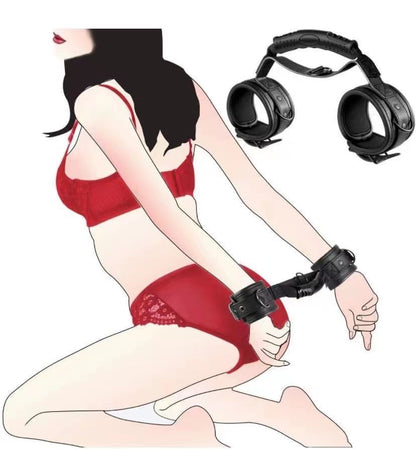 Black Leather Handcuffs – Bondage Training Toy for Adults