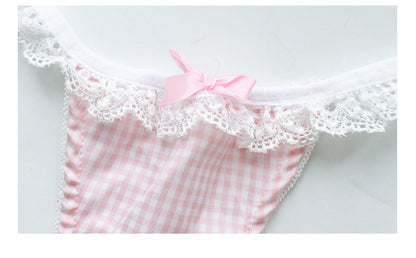 Lingerie Halter Strap Plaid Lace Bikini – White Sheer Perspective Set