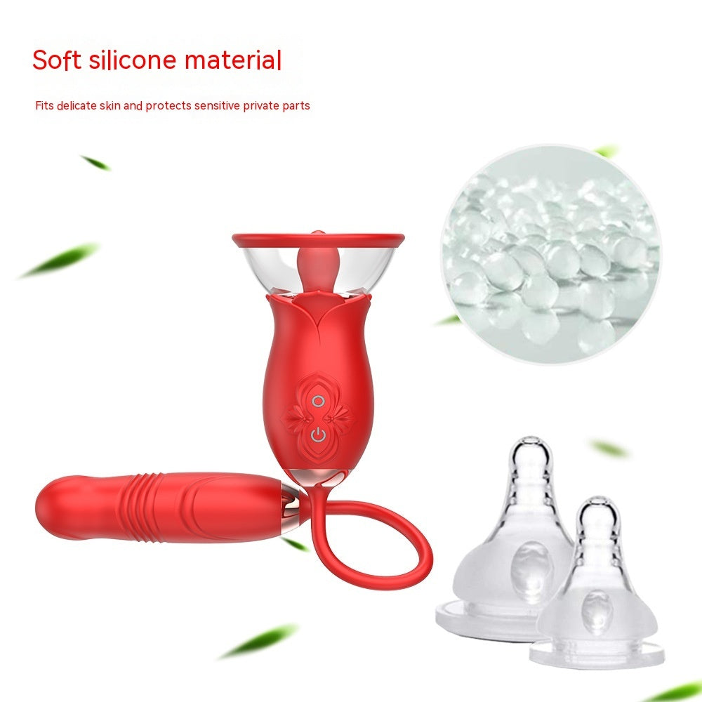 Manting Flower Rose Double-headed Sucking Tongue Licking Telescopic Vibration Device