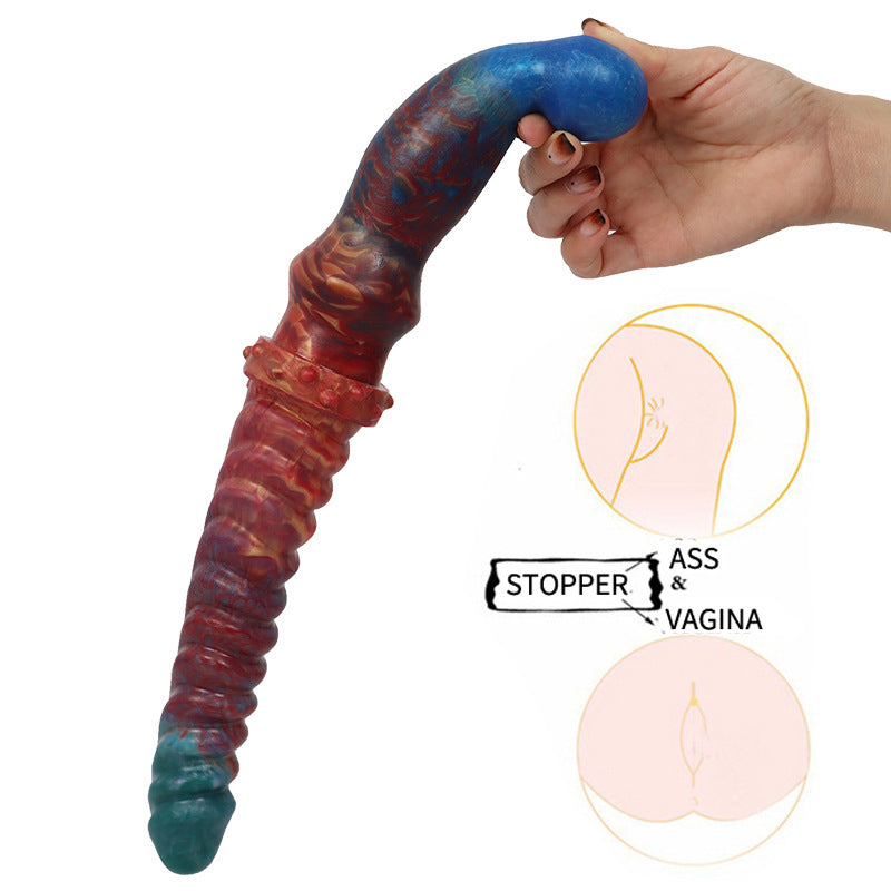 Dual-Ended Fishbone Pattern Dildo & Butt Plug – Streamer Silicone Design for Women
