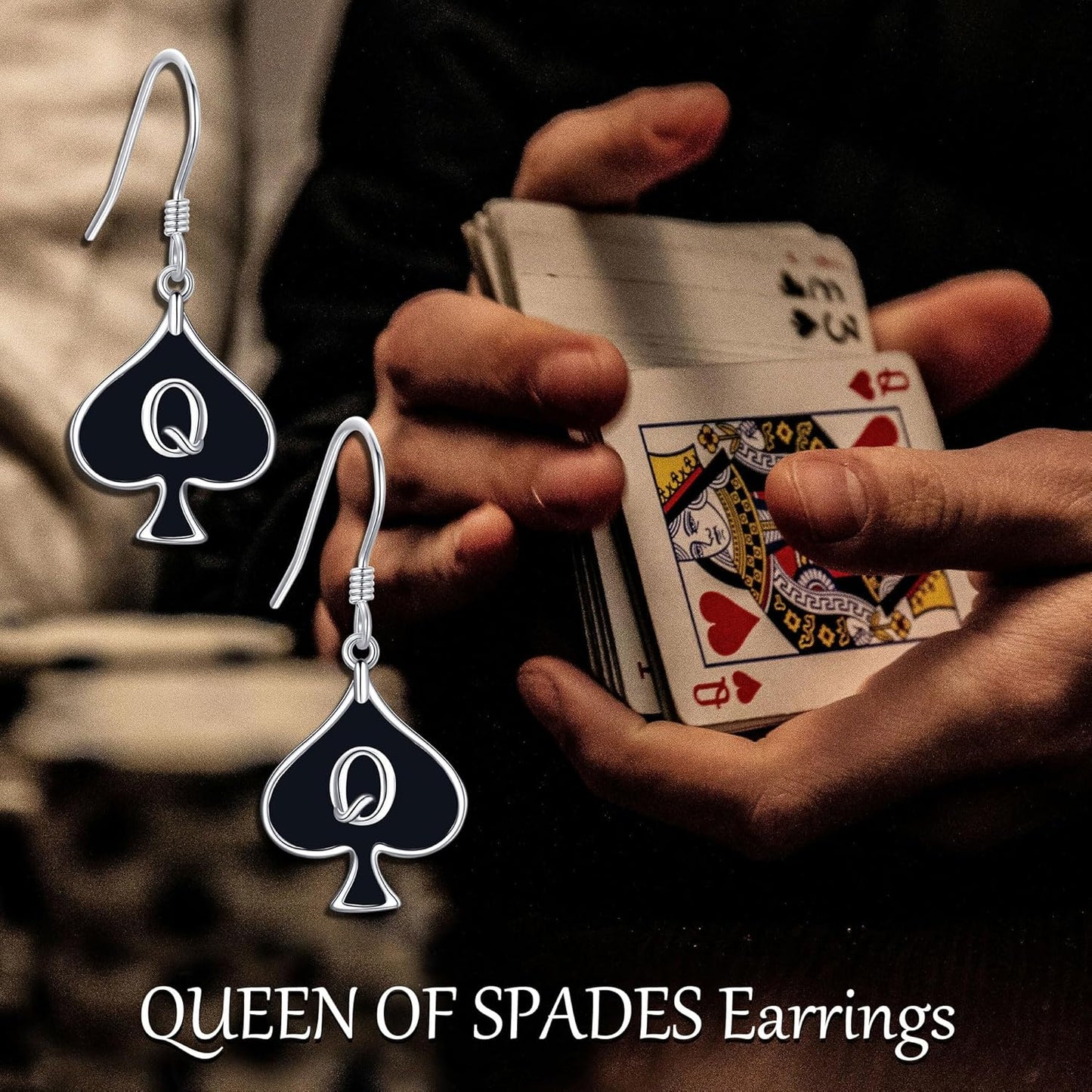 QUEEN OF SPADES Earrings 925 Sterling Silver Card Dangle Drop Earrings Unique Queen of Spades Jewelry for Women HotWife Wife Lover