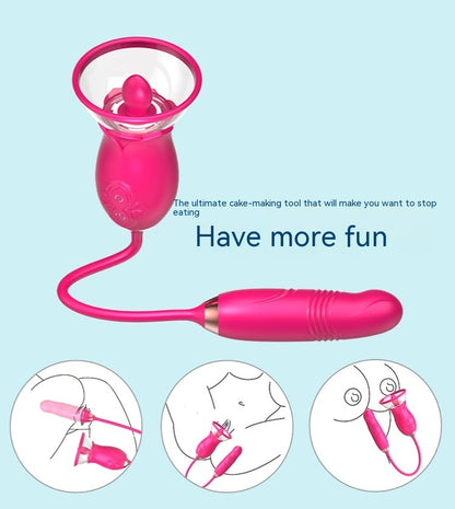 Manting Flower Rose Double-headed Sucking Tongue Licking Telescopic Vibration Device