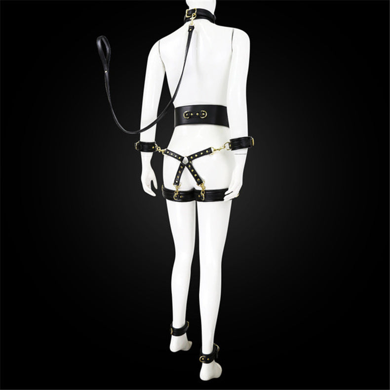 Leather Handcuffs and Leg Cuffs with Waist Restraint Belt – Versatile Restraint Set