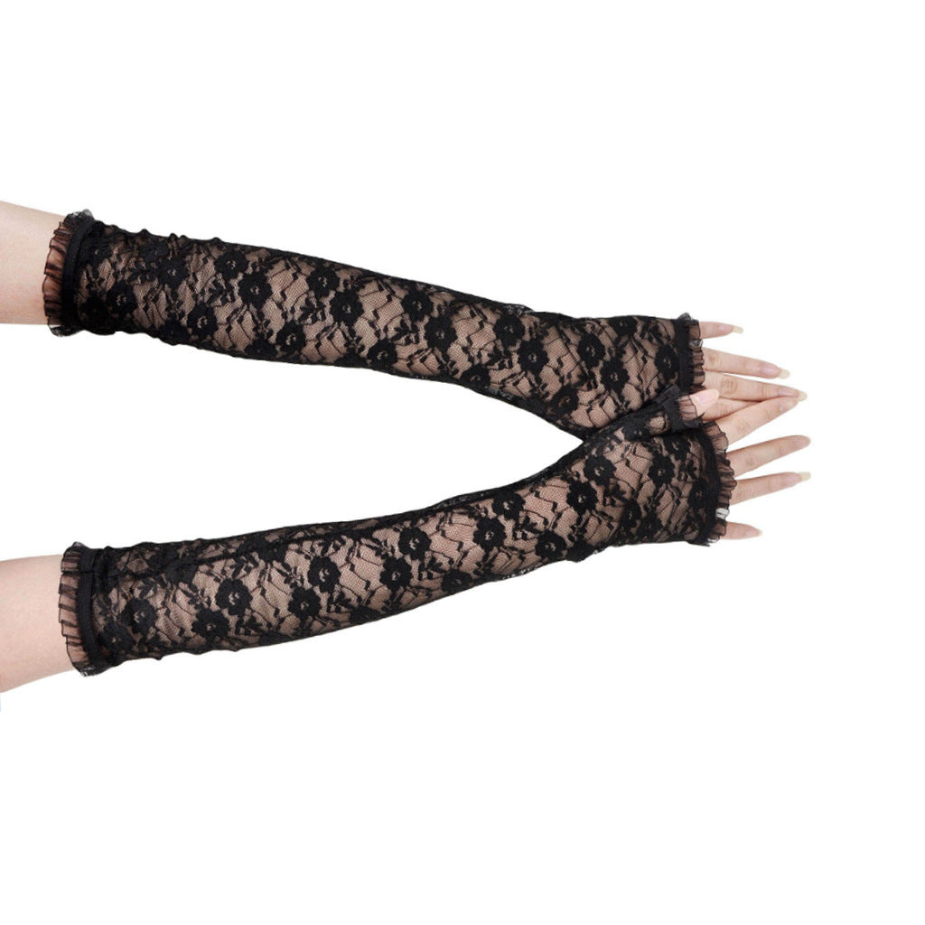 Driving Sunscreen Long Lace Gloves - Elegant Embroidered Split Finger Gloves for Women