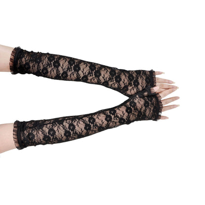 Driving Sunscreen Long Lace Gloves - Elegant Embroidered Split Finger Gloves for Women