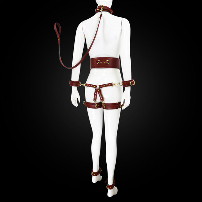 Leather Handcuffs and Leg Cuffs with Waist Restraint Belt – Versatile Restraint Set