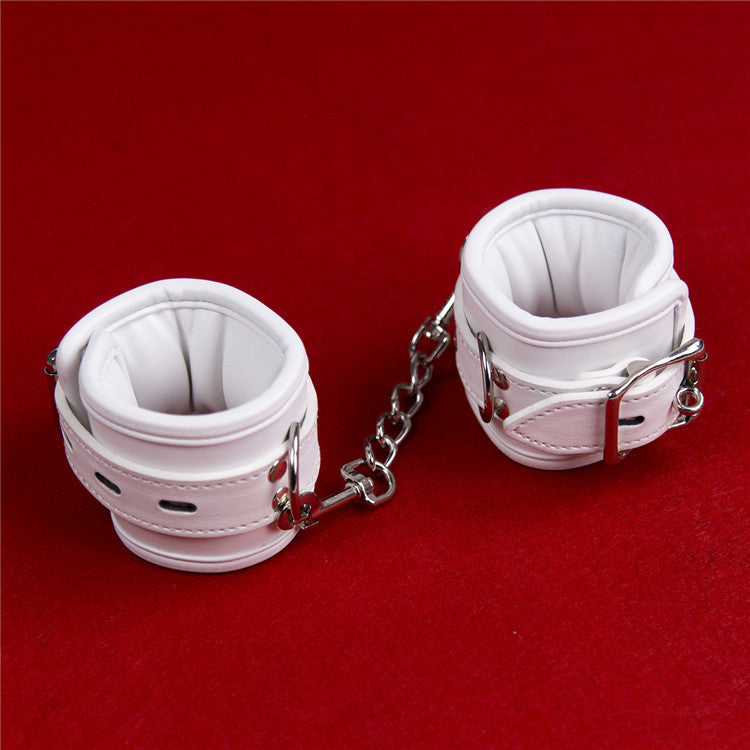 Premium White Leather Elastic Handcuffs for Couples - Plush Bondage Ankle Cuffs