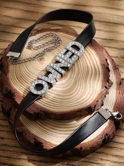 Sacina Gothic Punk Cute Owned Choker, Black Choker, Black PU Leather Choker Collar, Gothic Choker, Goth Necklace, Jewelry Gift for Women