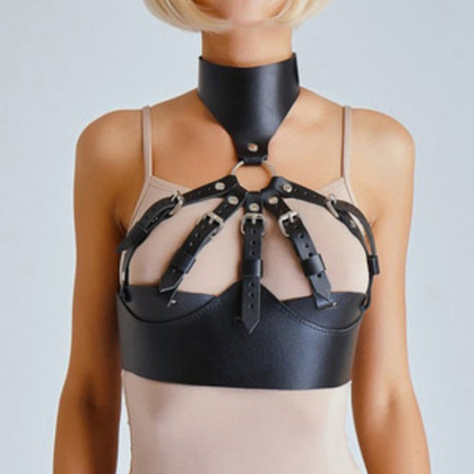 Adjustable PVC Leather Halter Chest Cover - Women's Erotic Shapewear