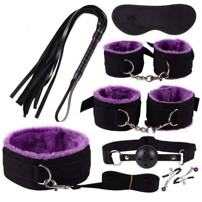 7-Piece & 8-Piece Plush Bondage Training Set - Nylon Discipline Toys in Various Colors