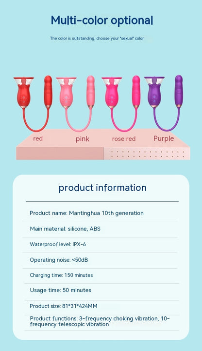 Manting Flower Rose Double-headed Sucking Tongue Licking Telescopic Vibration Device