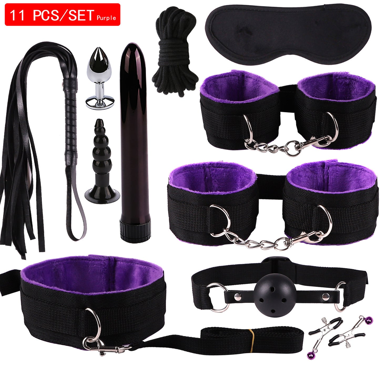 Plush Bondage Nylon Leather Suit Set | Ultimate 11-Piece BDSM Kit