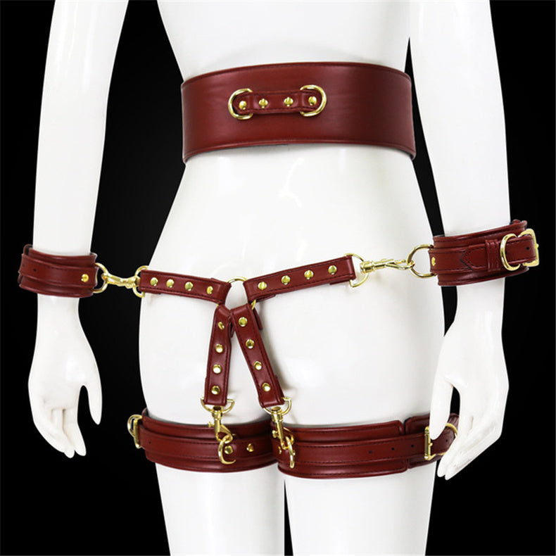 Leather Handcuffs and Leg Cuffs with Waist Restraint Belt – Versatile Restraint Set