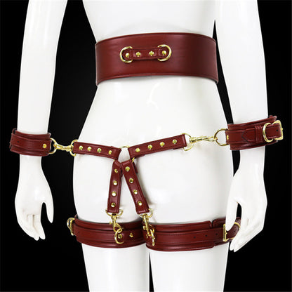Leather Handcuffs and Leg Cuffs with Waist Restraint Belt – Versatile Restraint Set