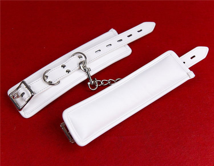 Premium White Leather Elastic Handcuffs for Couples - Plush Bondage Ankle Cuffs