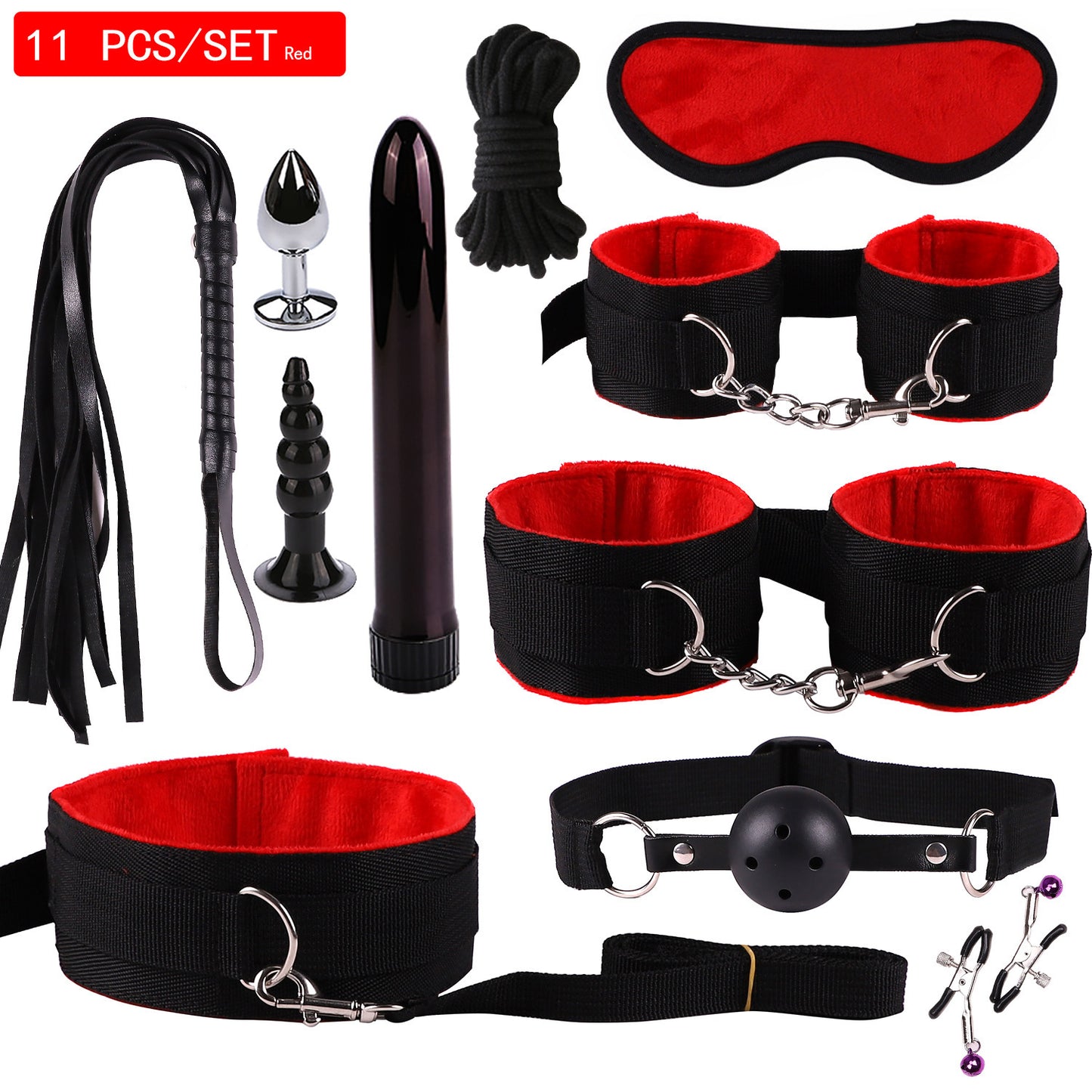 Plush Bondage Nylon Leather Suit Set | Ultimate 11-Piece BDSM Kit