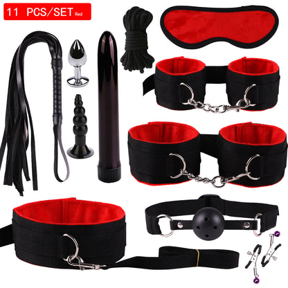 Plush Bondage Nylon Leather Suit Set | Ultimate 11-Piece BDSM Kit