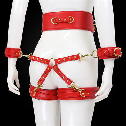 Leather Handcuffs and Leg Cuffs with Waist Restraint Belt – Versatile Restraint Set