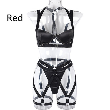 European & American Satin Bandage Lingerie Set – Black & Red, S-XL
