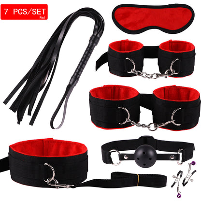 Plush Bondage Nylon Leather Suit Set | Ultimate 11-Piece BDSM Kit