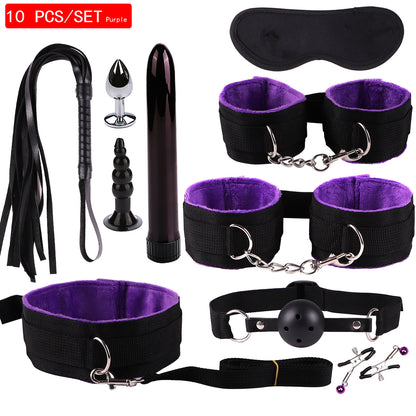 Plush Bondage Nylon Leather Suit Set | Ultimate 11-Piece BDSM Kit
