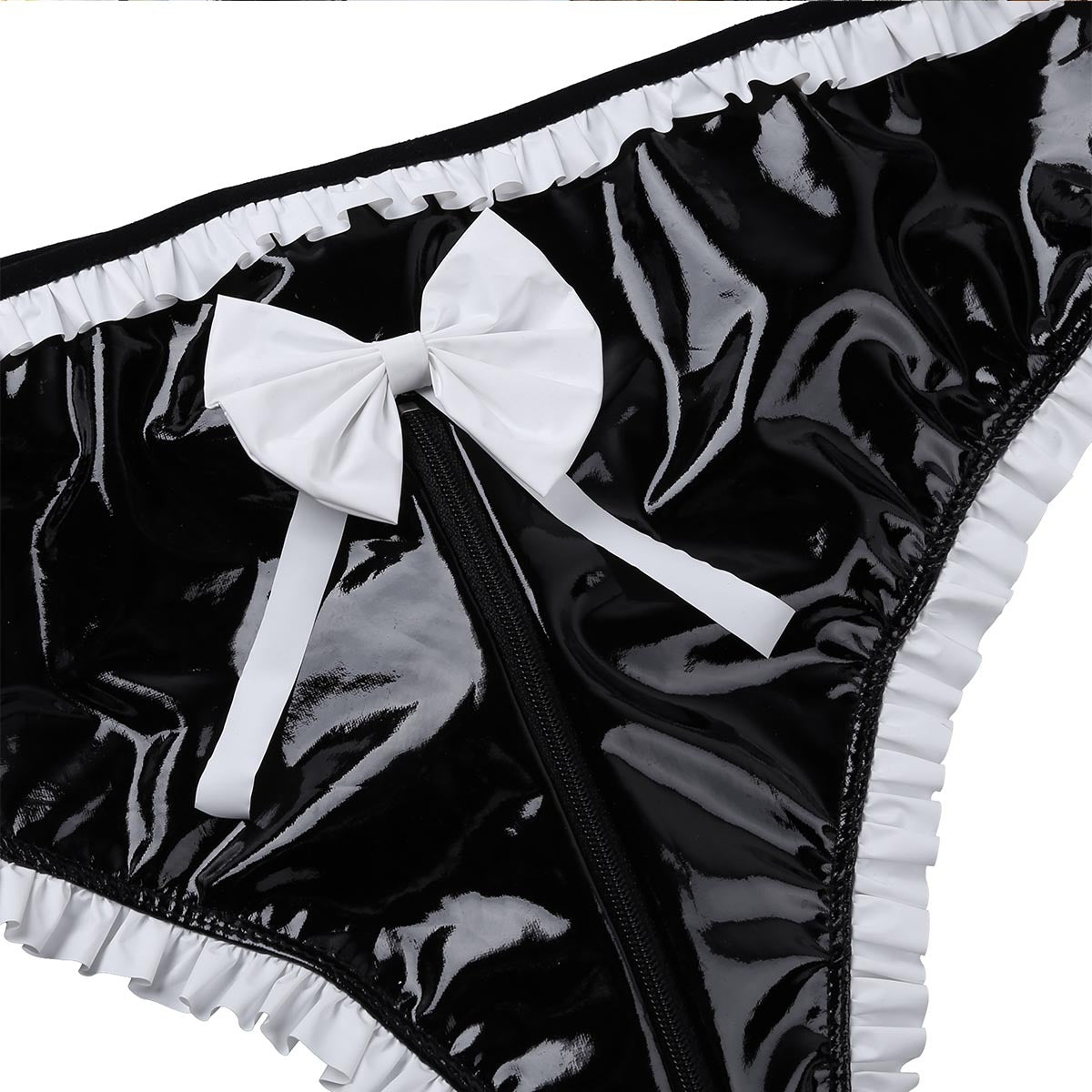 Maid Costume Cosplay Sissy Latex Underwear for Men - Black & Gray