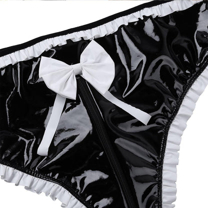 Maid Costume Cosplay Sissy Latex Underwear for Men - Black & Gray