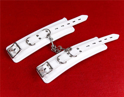 Premium White Leather Elastic Handcuffs for Couples - Plush Bondage Ankle Cuffs