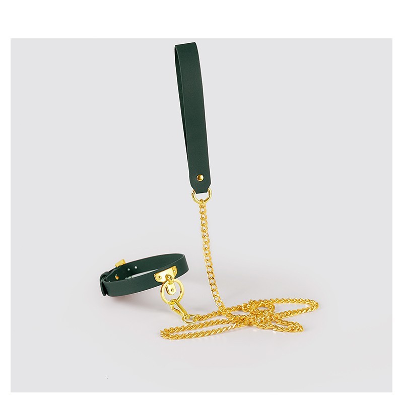 Brown Bondage Leather Collar with Chain Leash – BDSM Fetish Gear with Alloy Detailing