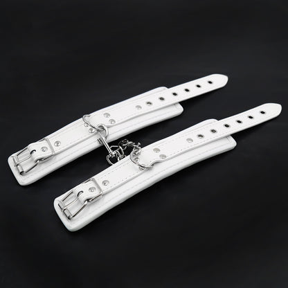 Premium White Leather Elastic Handcuffs for Couples - Plush Bondage Ankle Cuffs