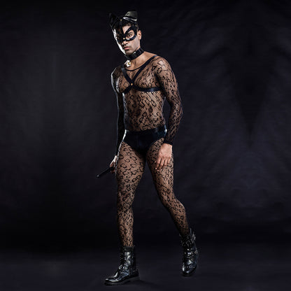 Cat Man Sexy Uniform - One-Piece Siamese Outfit with Mask & Tail | Men's Erotic Costume