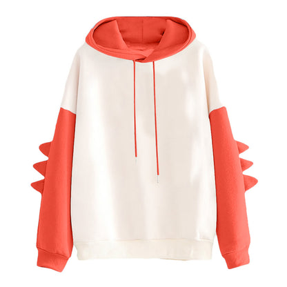 Cartoon Dinosaur Contrast Color Sweater - Korean University Style Pullover for Women