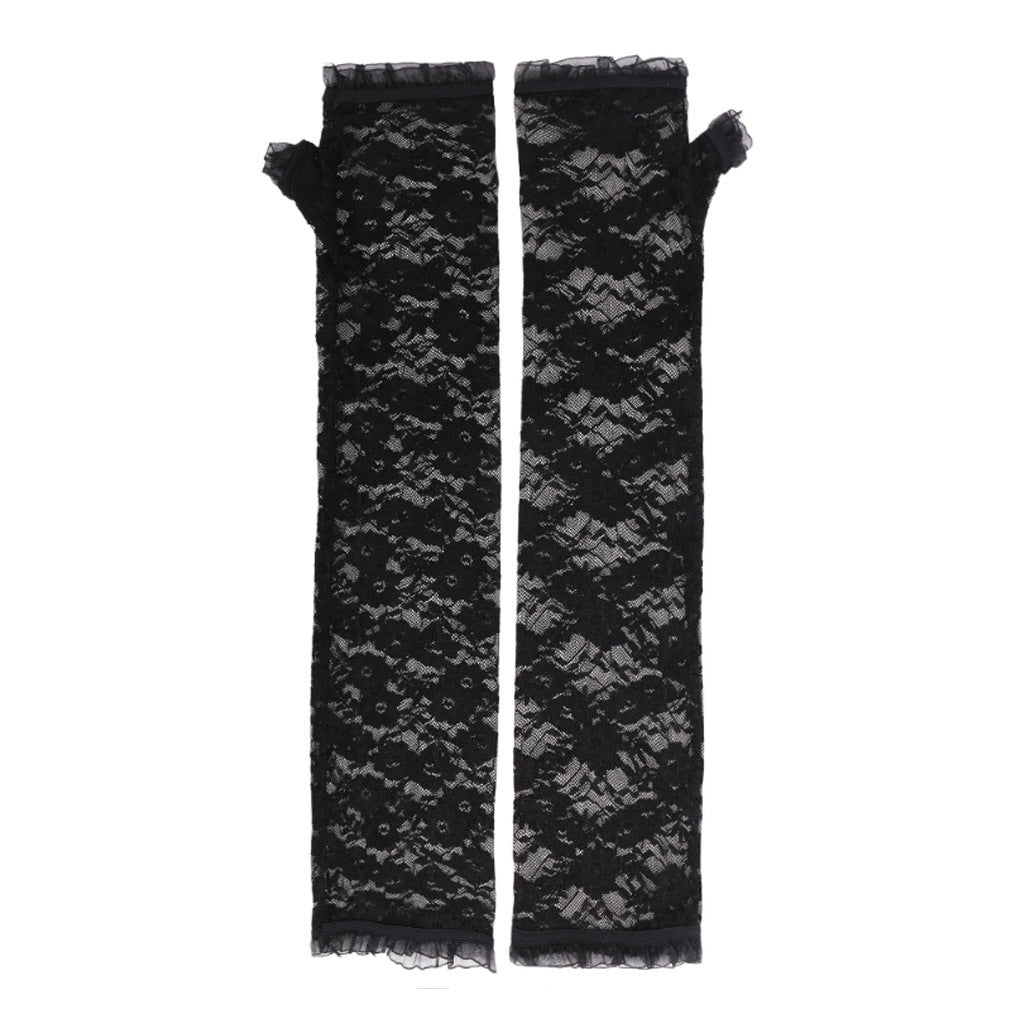 Driving Sunscreen Long Lace Gloves - Elegant Embroidered Split Finger Gloves for Women