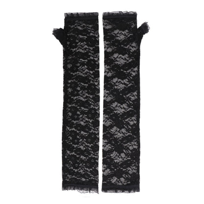 Driving Sunscreen Long Lace Gloves - Elegant Embroidered Split Finger Gloves for Women