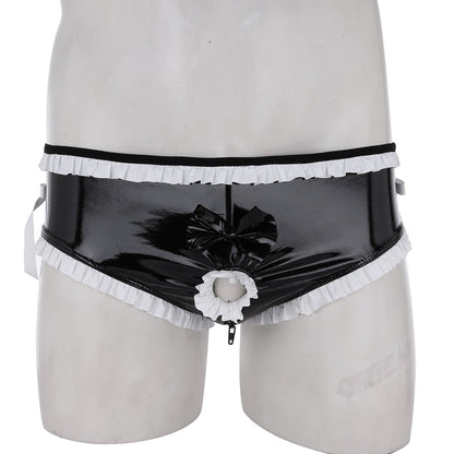 Maid Costume Cosplay Sissy Latex Underwear for Men - Black & Gray