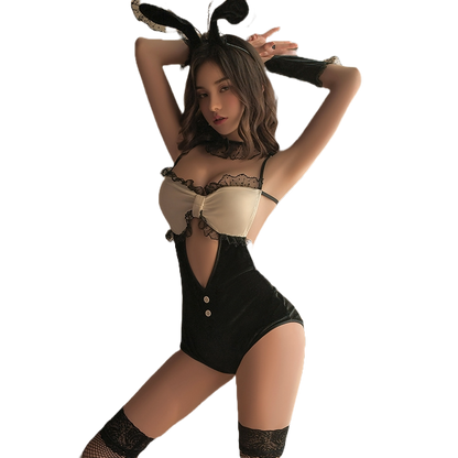 Bunny Costume Jumpsuit with Concealed Crotch Opening – Sexy Role-Playing Lingerie