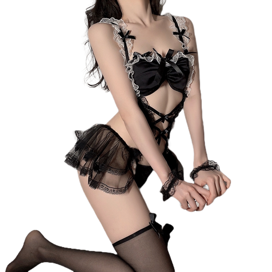 Black Silk Maid Sexy Underwear Suit