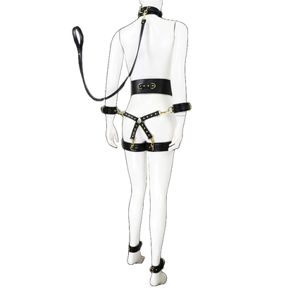 Leather Handcuffs and Leg Cuffs with Waist Restraint Belt – Versatile Restraint Set
